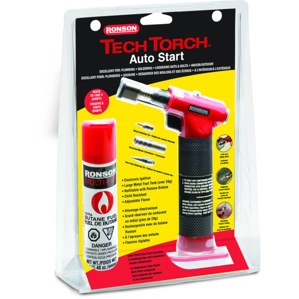 Ronson Tech Torch Auto Start in clamshell packaging (Click to enlarge image)